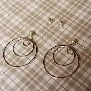 Home made/handmade Metal Stud Earrings with Metal Hoops Silver Tone